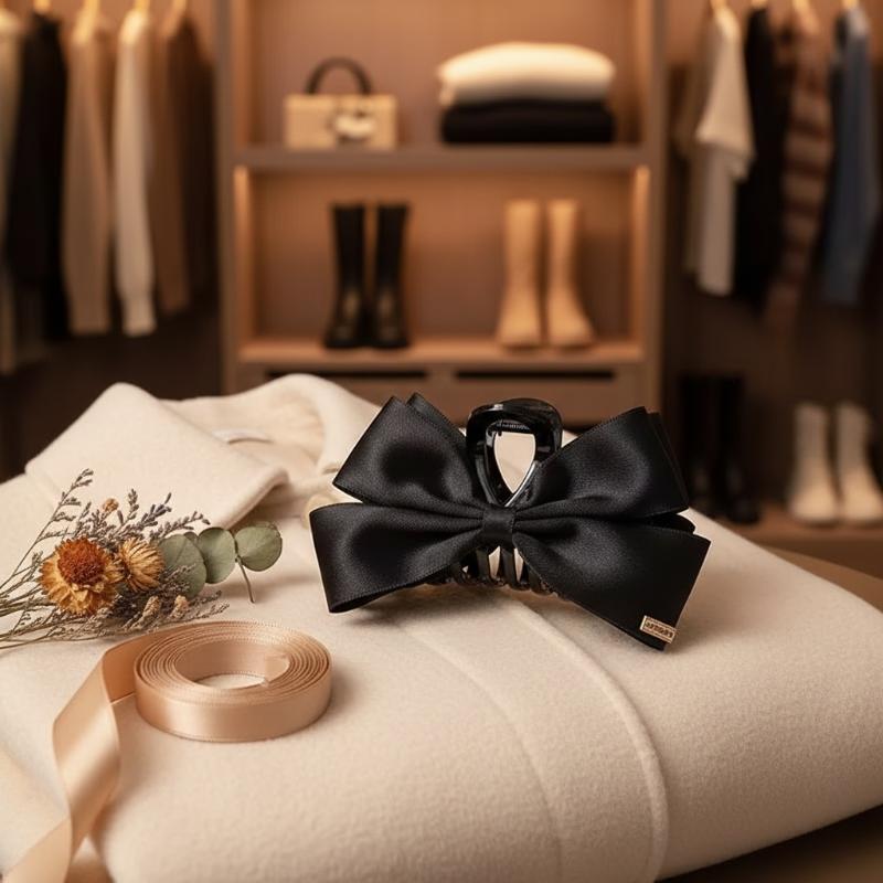 1PC French Style Black Bow Cla - Women Accessories Business 评论和价格
